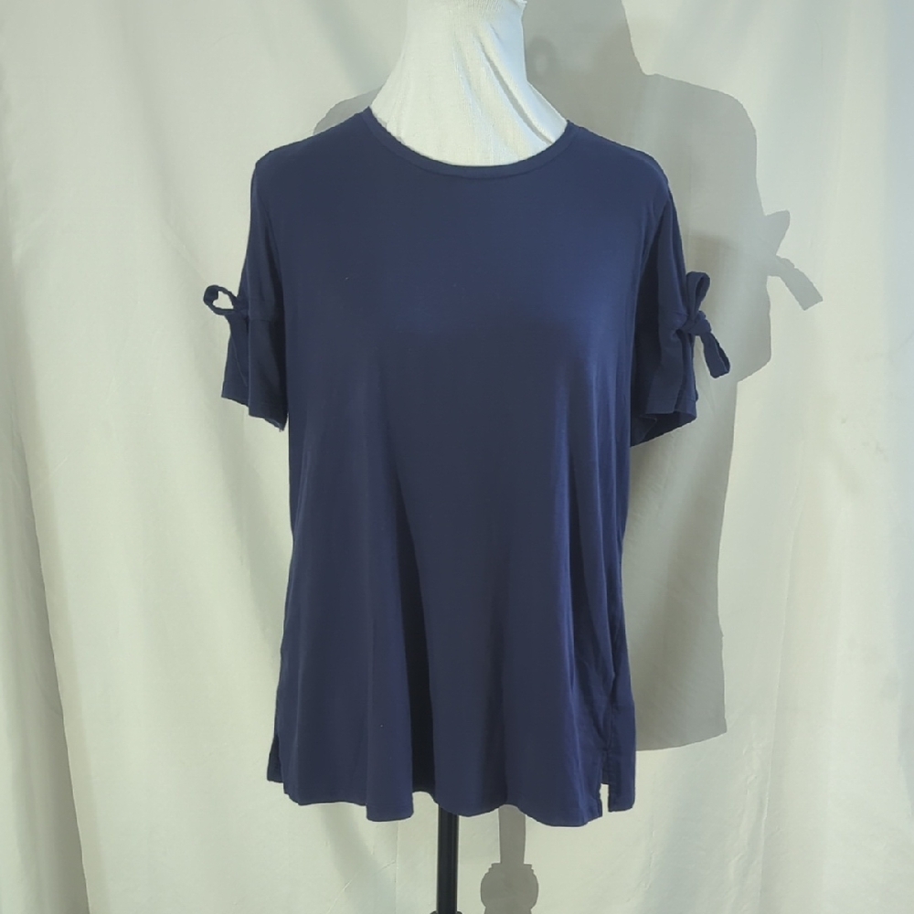 Michael Kors Navy Short Sleeve Top with Tie Details